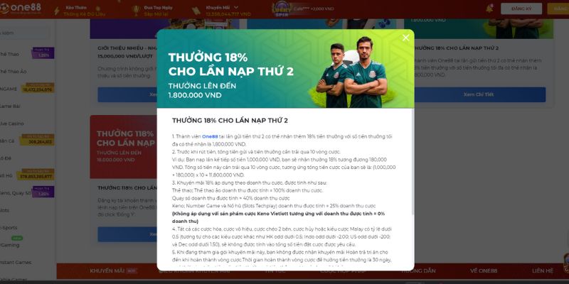 Thưởng 18% nạp lần 2 – Tối đa 1.800.000 VNĐ