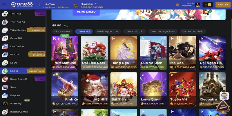 Một số thể loại game nổi bật tại nổ hũ ONE88